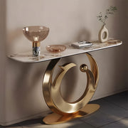 Gold Bird Feather Base Marble Console Table